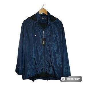 Fisoul Windbreaker Jacket Women XXlarge Blue  Full Zip Hooded Pocket Long Sleeve